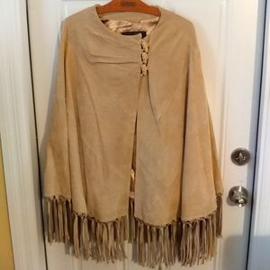 Terry Lewis Luxury Camel Suede Leather Cape w/Tassels